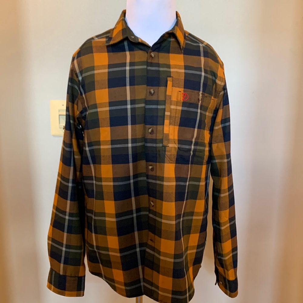 Fjallraven Fjallglim Shirt Mens Large Orange & Blue Plaid